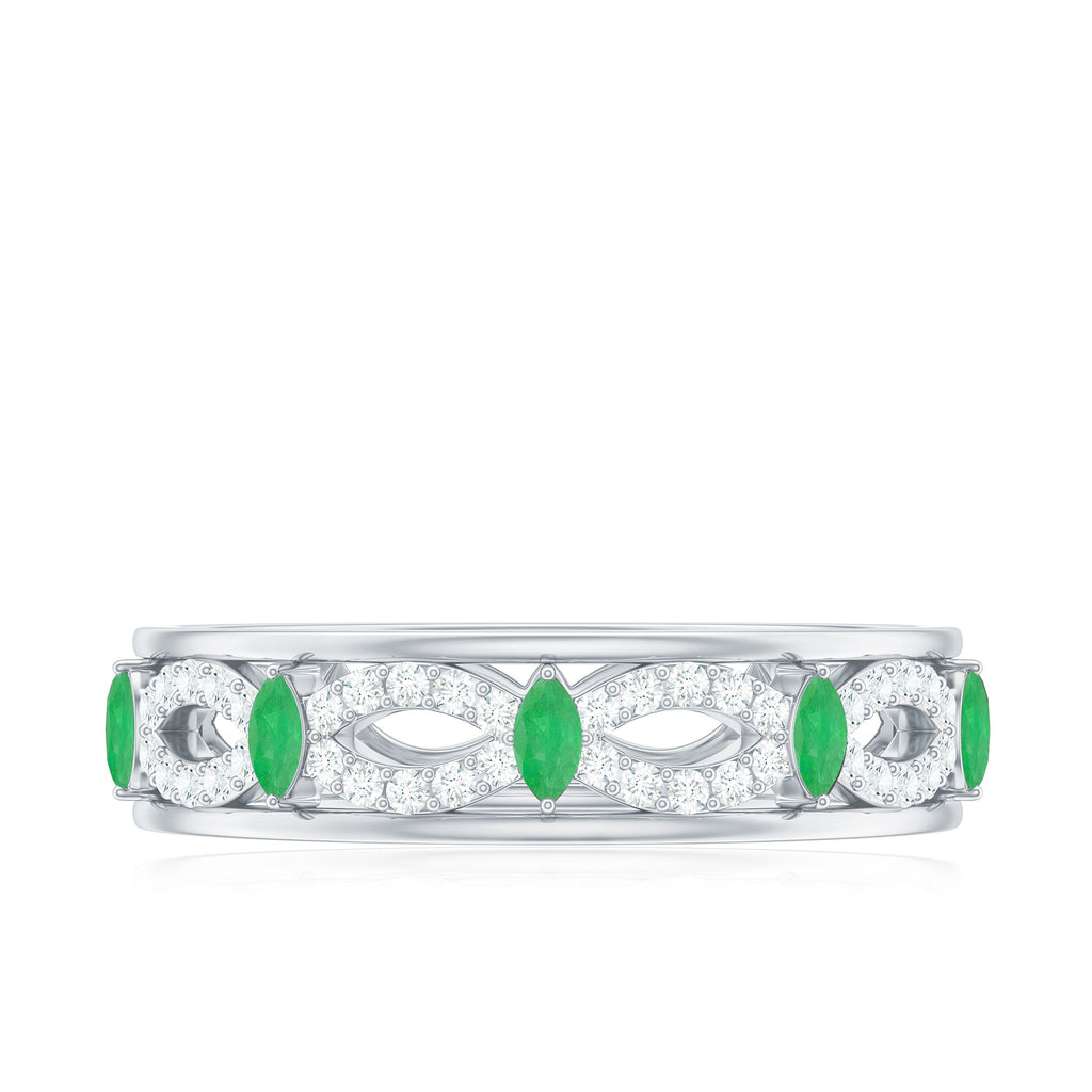 Genuine Emerald Diamond Eternity Wedding Band with Infinity Shank