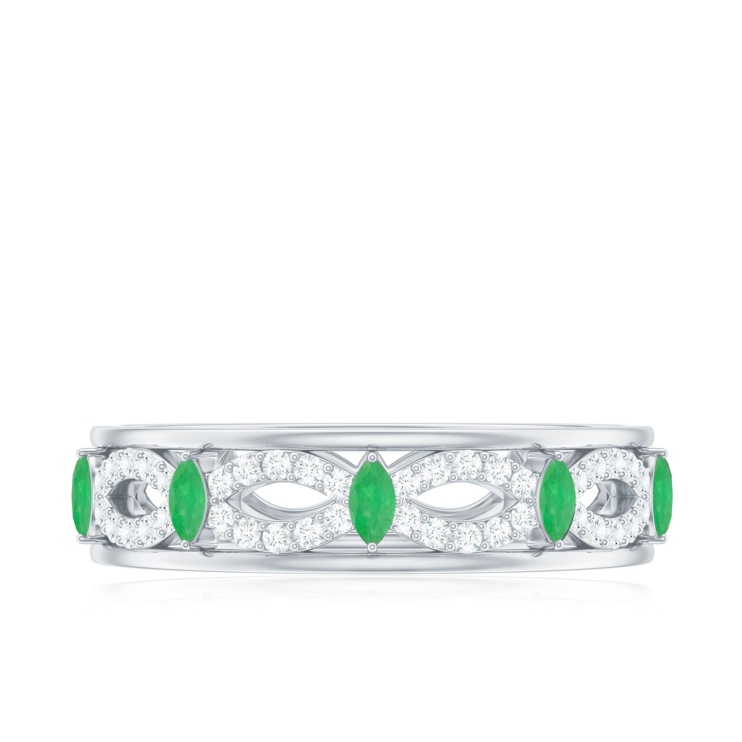 Genuine Emerald Diamond Eternity Wedding Band with Infinity Shank