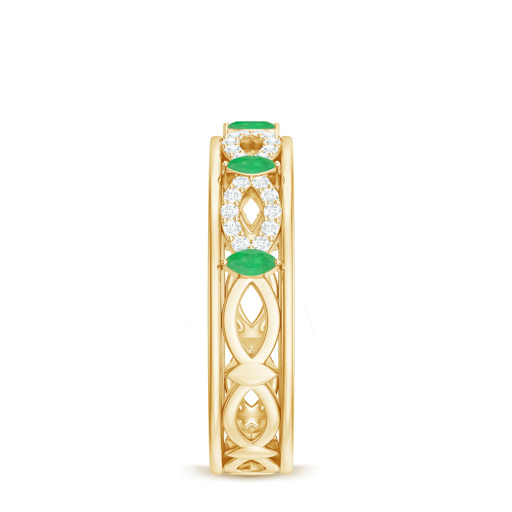 Genuine Emerald Diamond Eternity Wedding Band with Infinity Shank