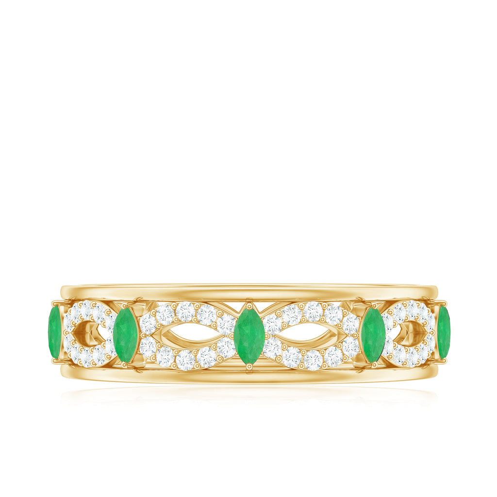 Genuine Emerald Diamond Eternity Wedding Band with Infinity Shank