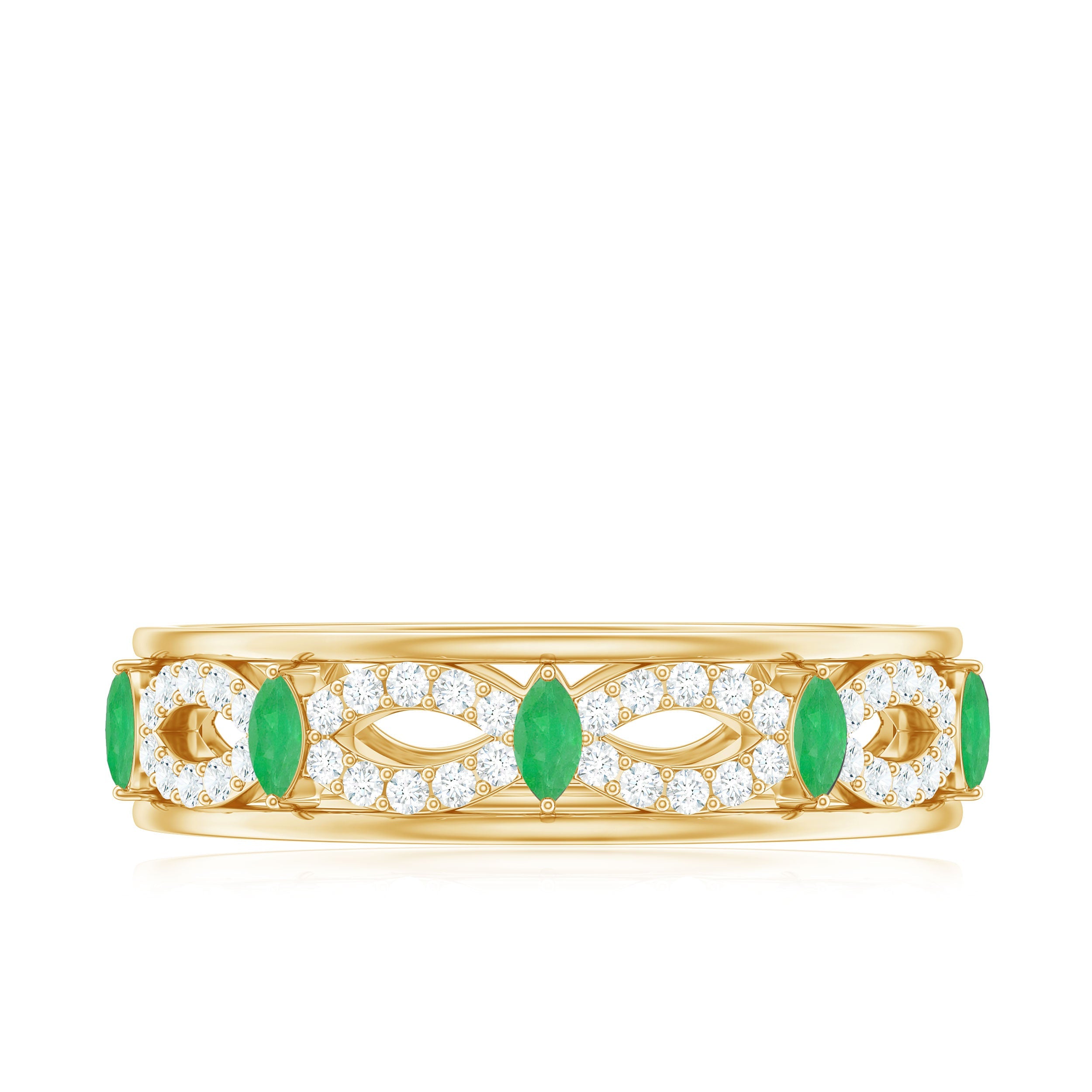 Genuine Emerald Diamond Eternity Wedding Band with Infinity Shank