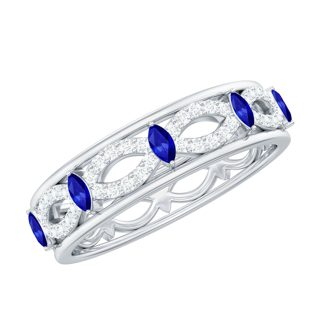 Certified Lab Grown Blue Sapphire Infinity Band Ring with Diamond