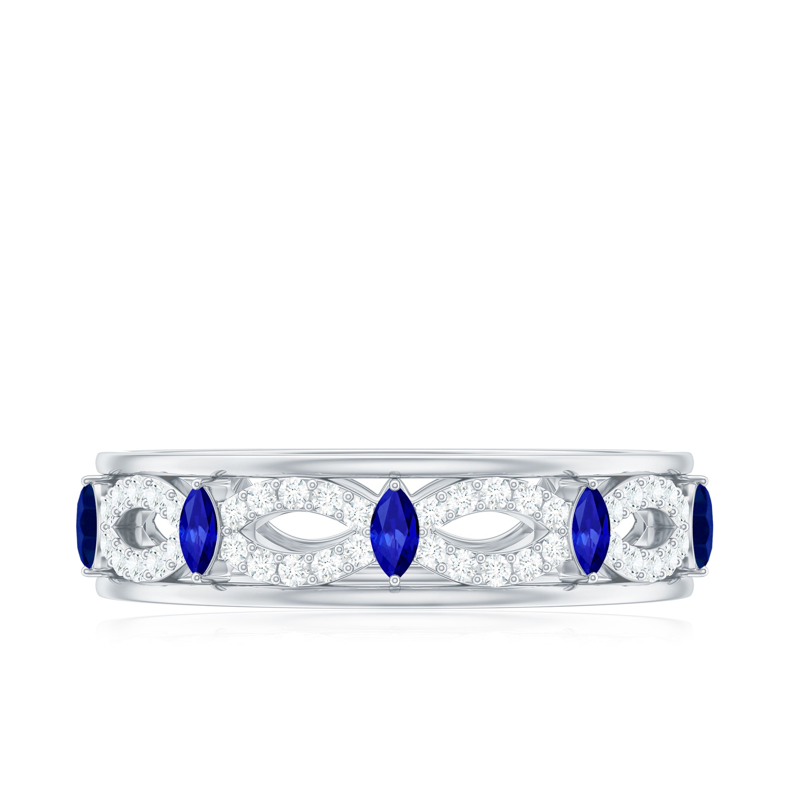 Certified Lab Grown Blue Sapphire Infinity Band Ring with Diamond