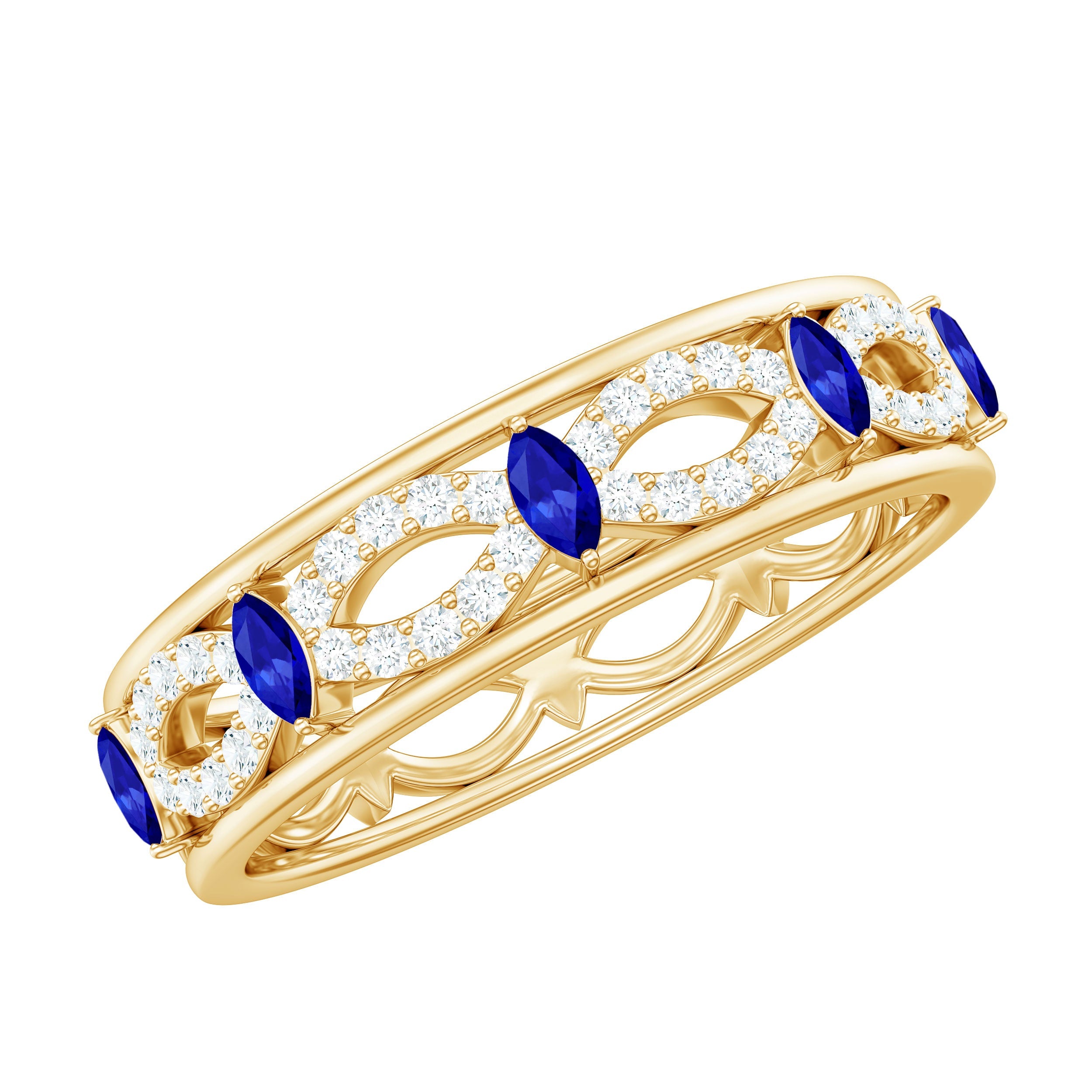 Certified Lab Grown Blue Sapphire Infinity Band Ring with Diamond