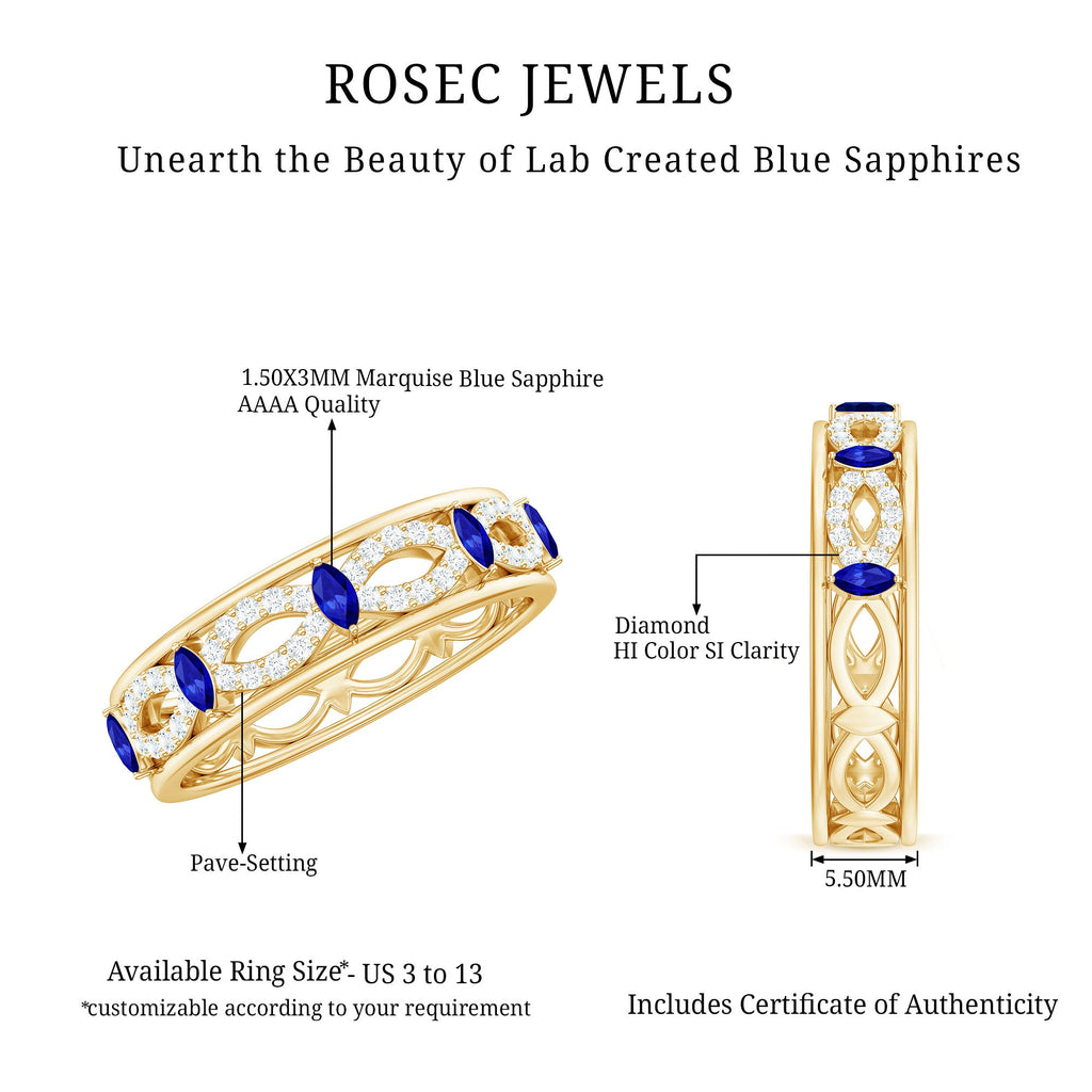 Certified Lab Grown Blue Sapphire Infinity Band Ring with Diamond