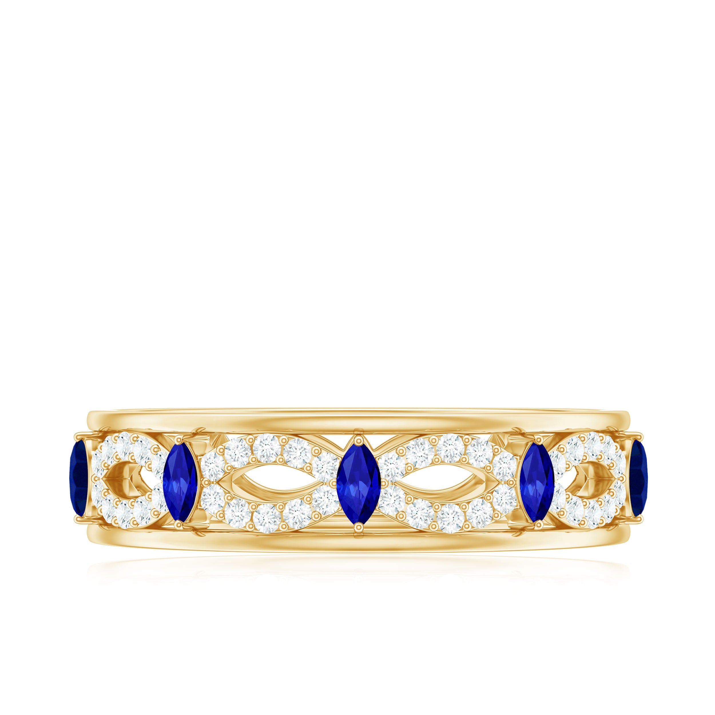 Certified Lab Grown Blue Sapphire Infinity Band Ring with Diamond