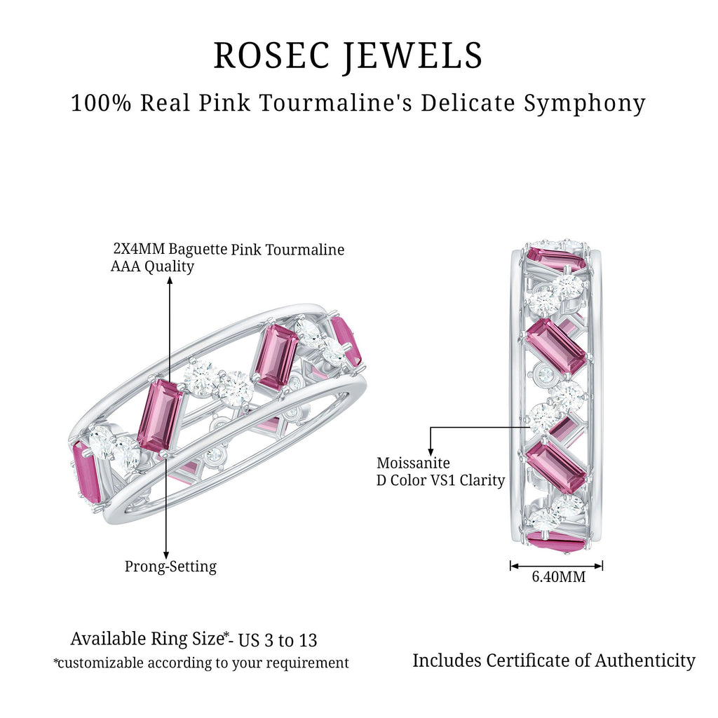 Certified Pink Tourmaline and Diamond Zig Zag Eternity Band