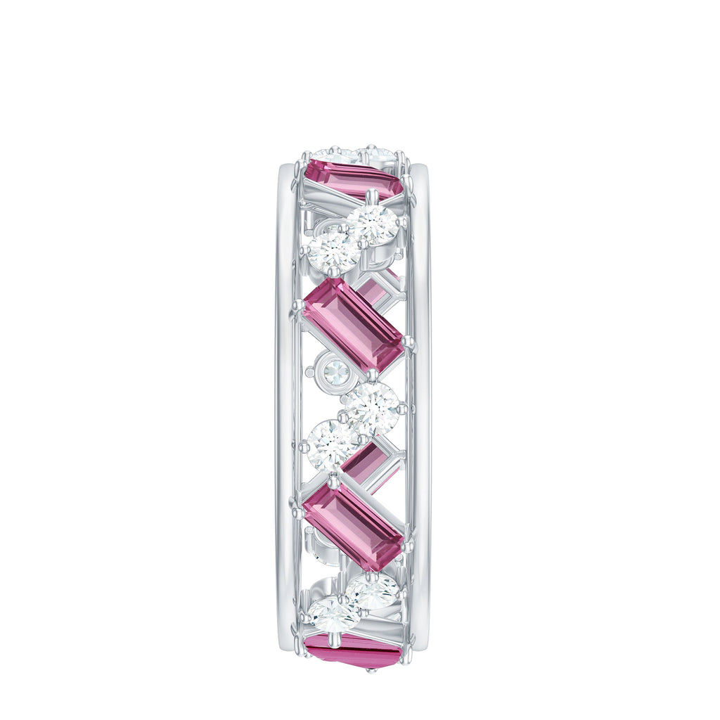 Certified Pink Tourmaline and Diamond Zig Zag Eternity Band