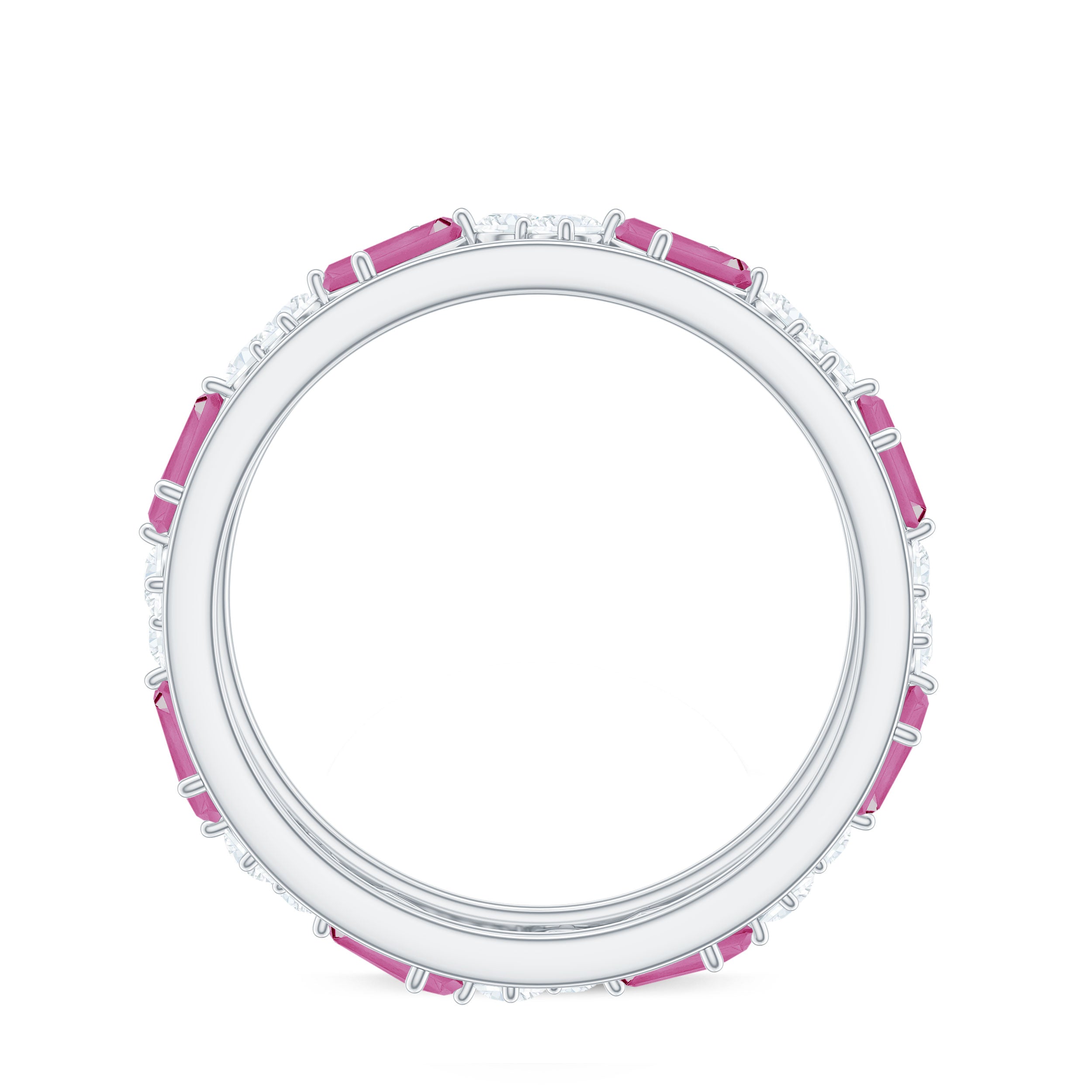 Certified Pink Tourmaline and Diamond Zig Zag Eternity Band