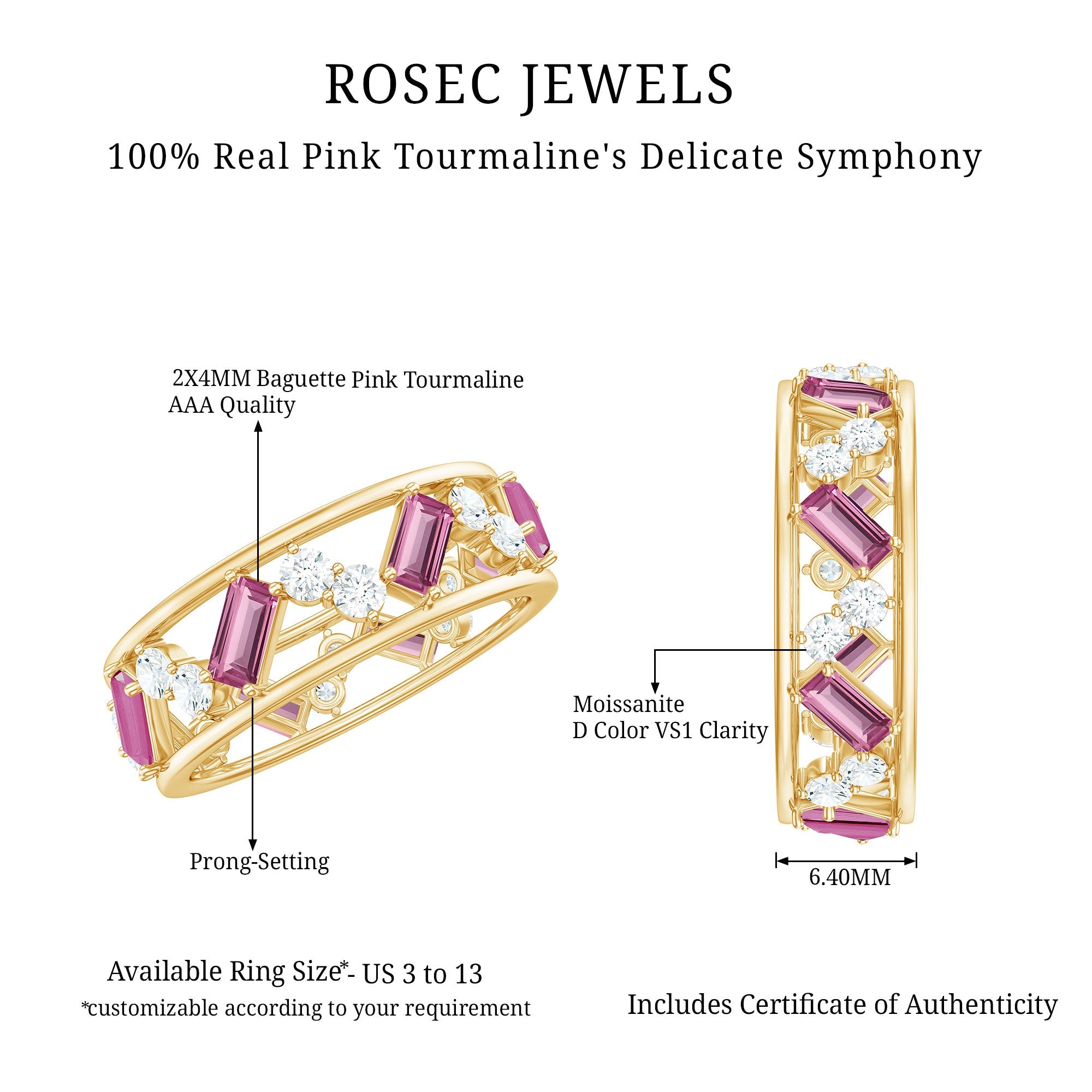 Certified Pink Tourmaline and Diamond Zig Zag Eternity Band