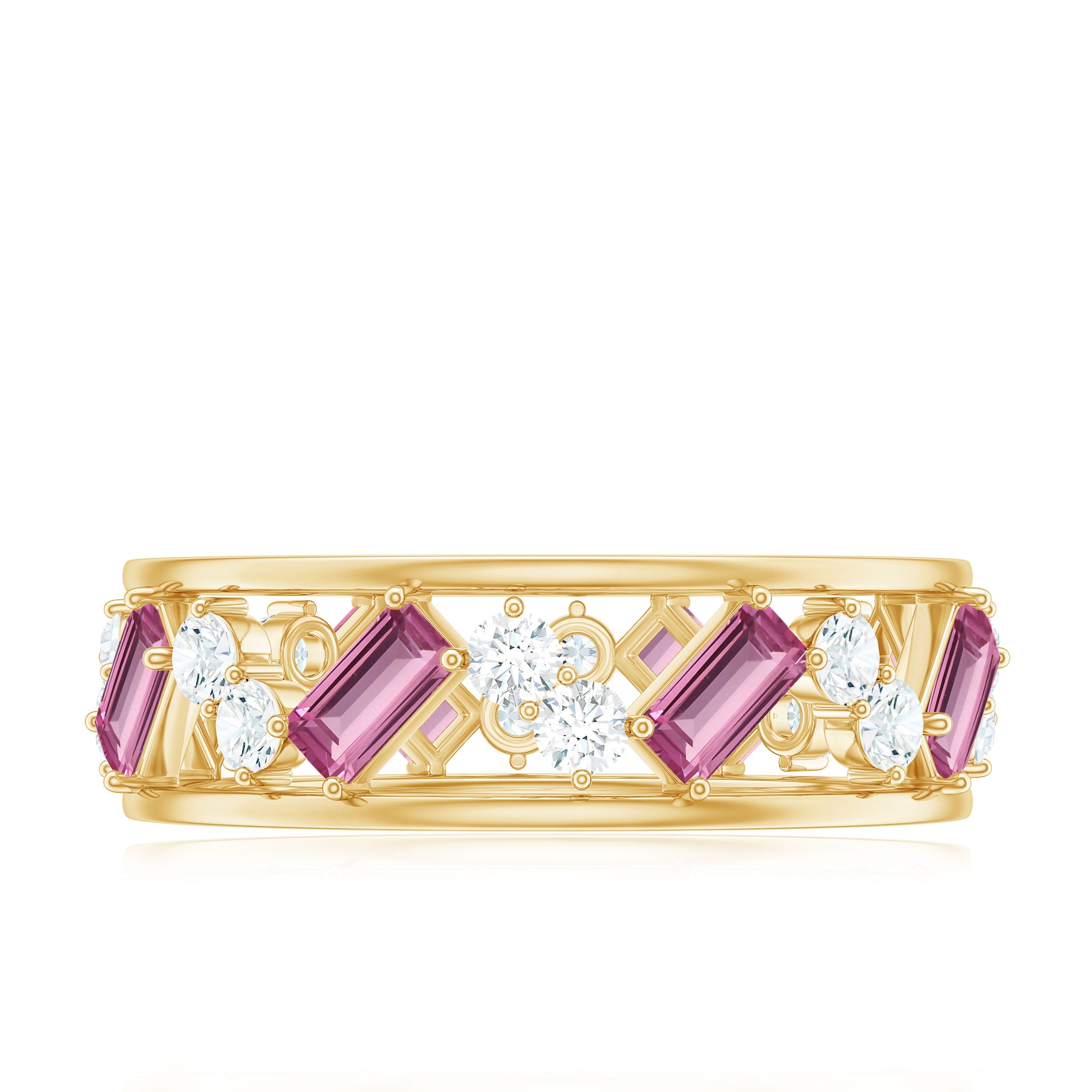 Certified Pink Tourmaline and Diamond Zig Zag Eternity Band
