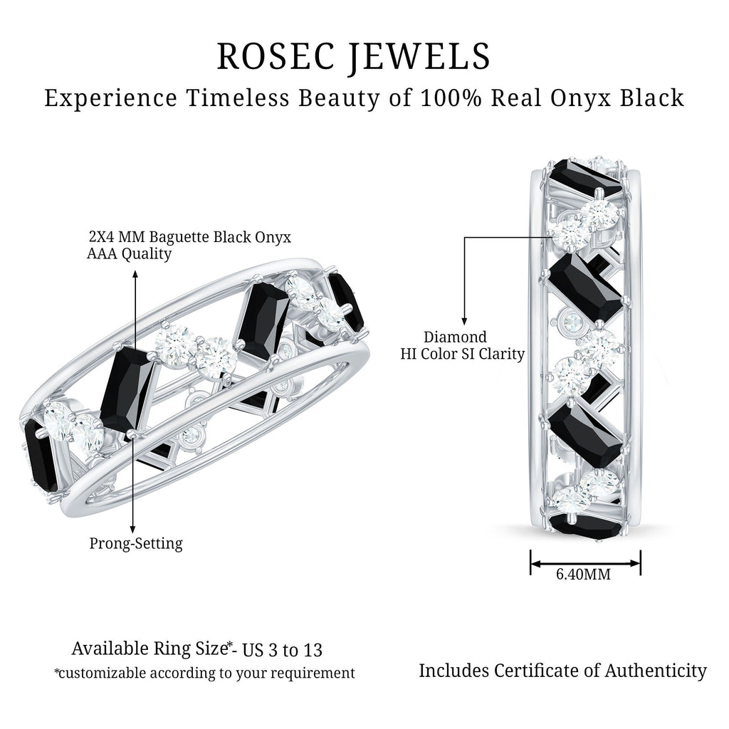 Black Onyx and Diamond Zig Zag Wide Wedding Band