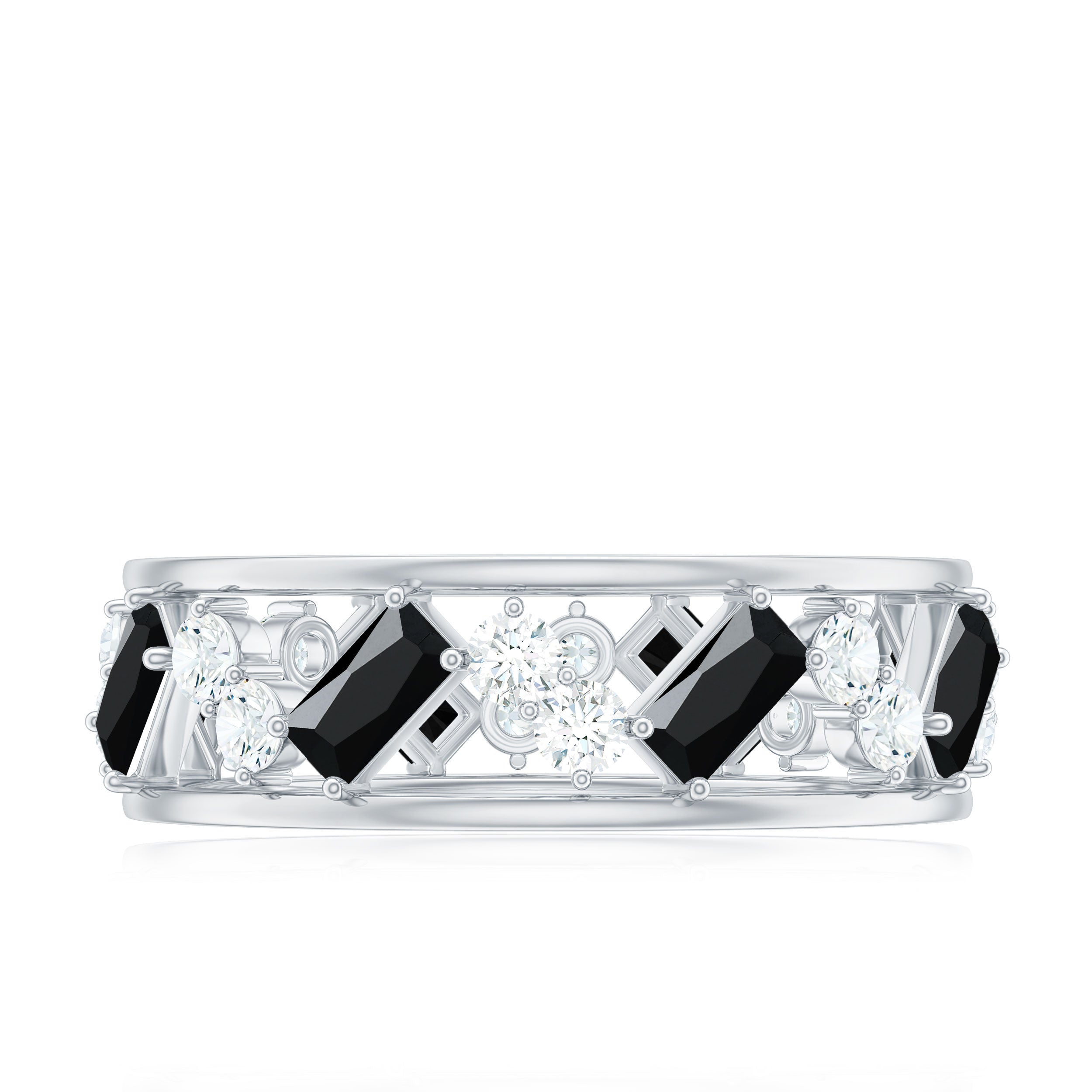 Black Onyx and Diamond Zig Zag Wide Wedding Band