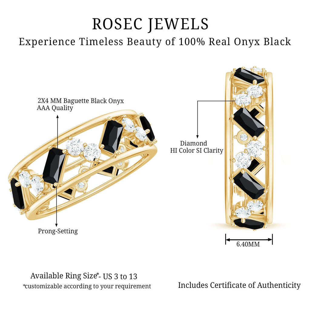 Black Onyx and Diamond Zig Zag Wide Wedding Band