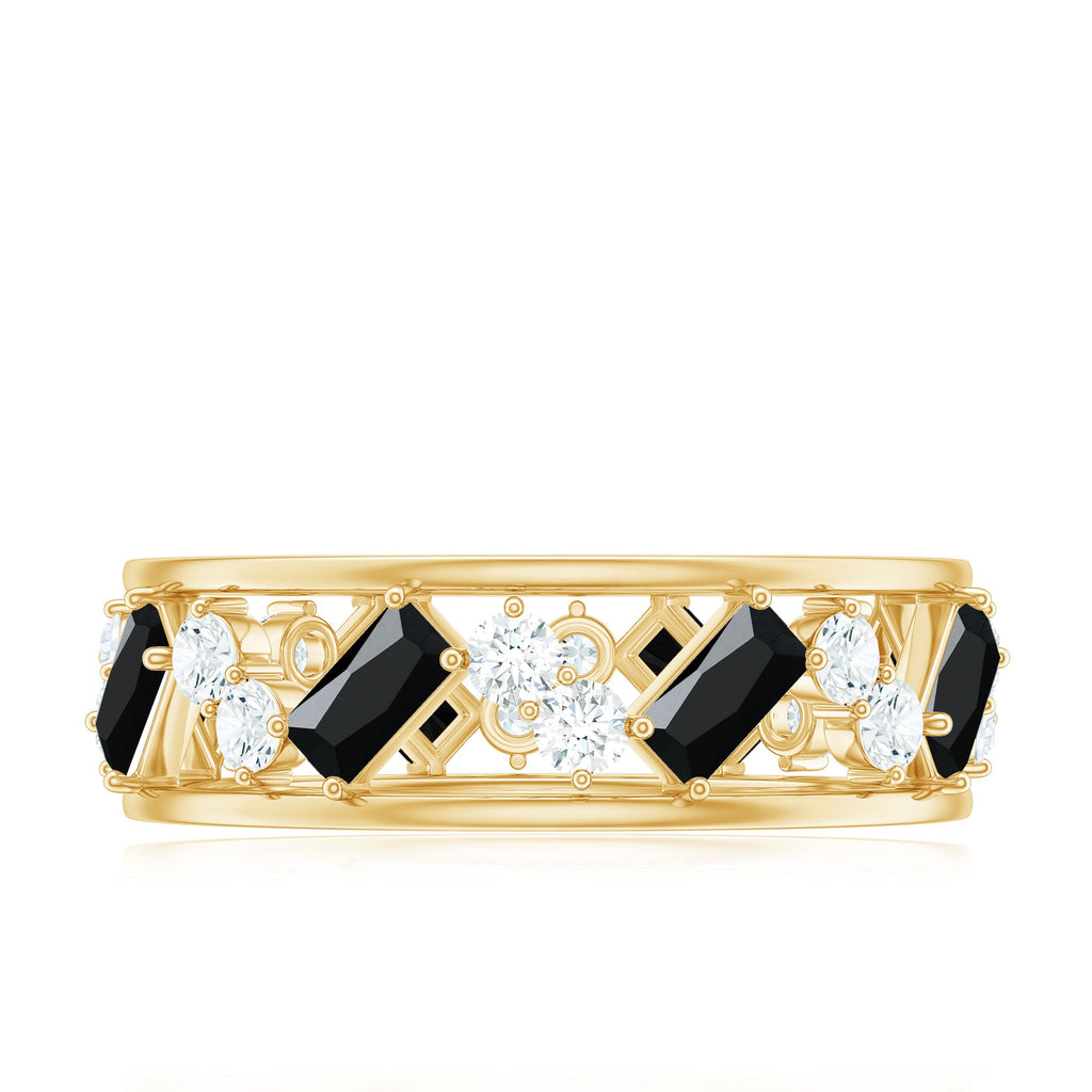 Black Onyx and Diamond Zig Zag Wide Wedding Band