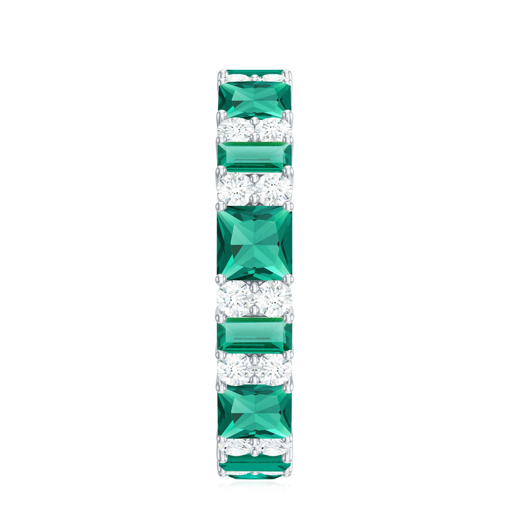 Certified Lab Grown Emerald Eternity Wedding Band with Diamond
