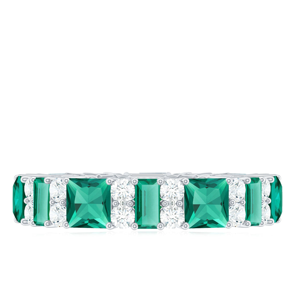 Certified Lab Grown Emerald Eternity Wedding Band with Diamond