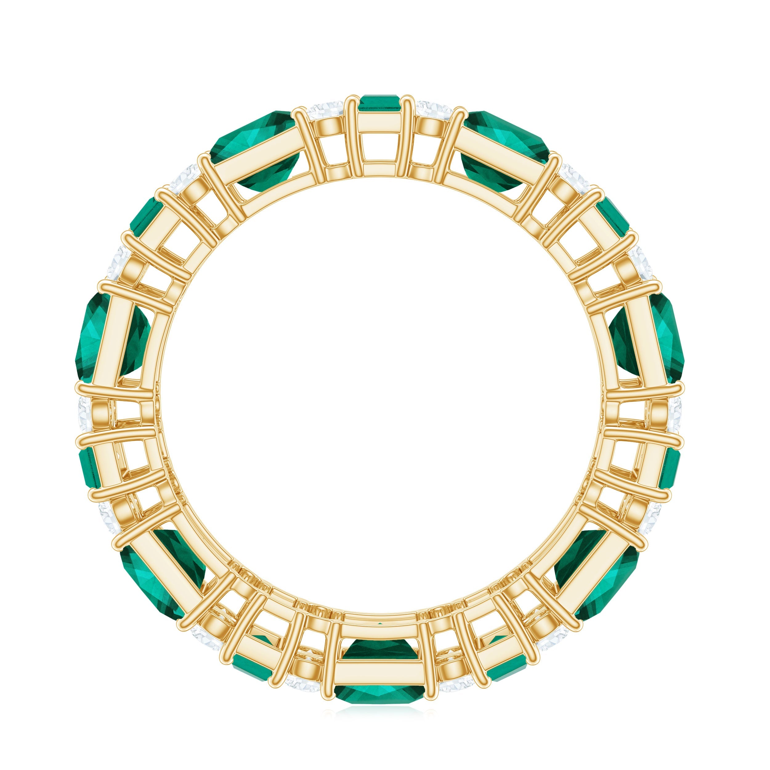 Certified Lab Grown Emerald Eternity Wedding Band with Diamond
