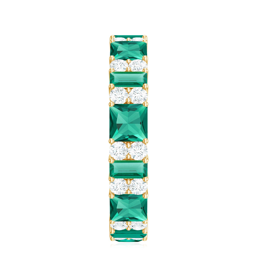 Certified Lab Grown Emerald Eternity Wedding Band with Diamond