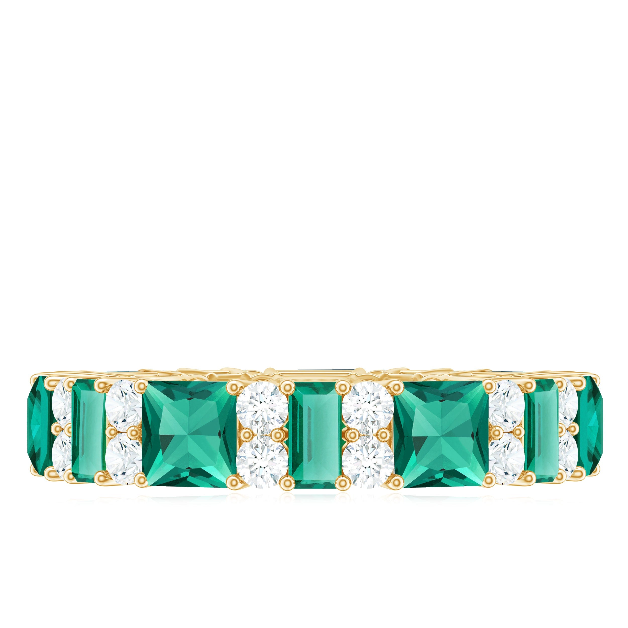 Certified Lab Grown Emerald Eternity Wedding Band with Diamond