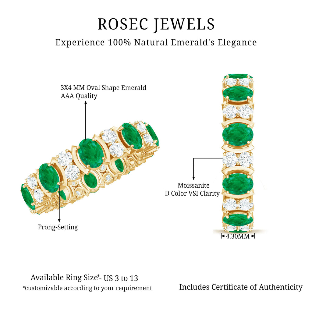 Oval Emerald and Moissanite Eternity Wedding Band