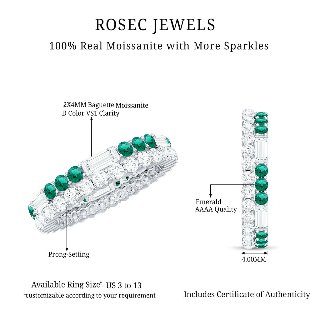 Certified Lab Grown Emerald Double Row Eternity Wedding Band