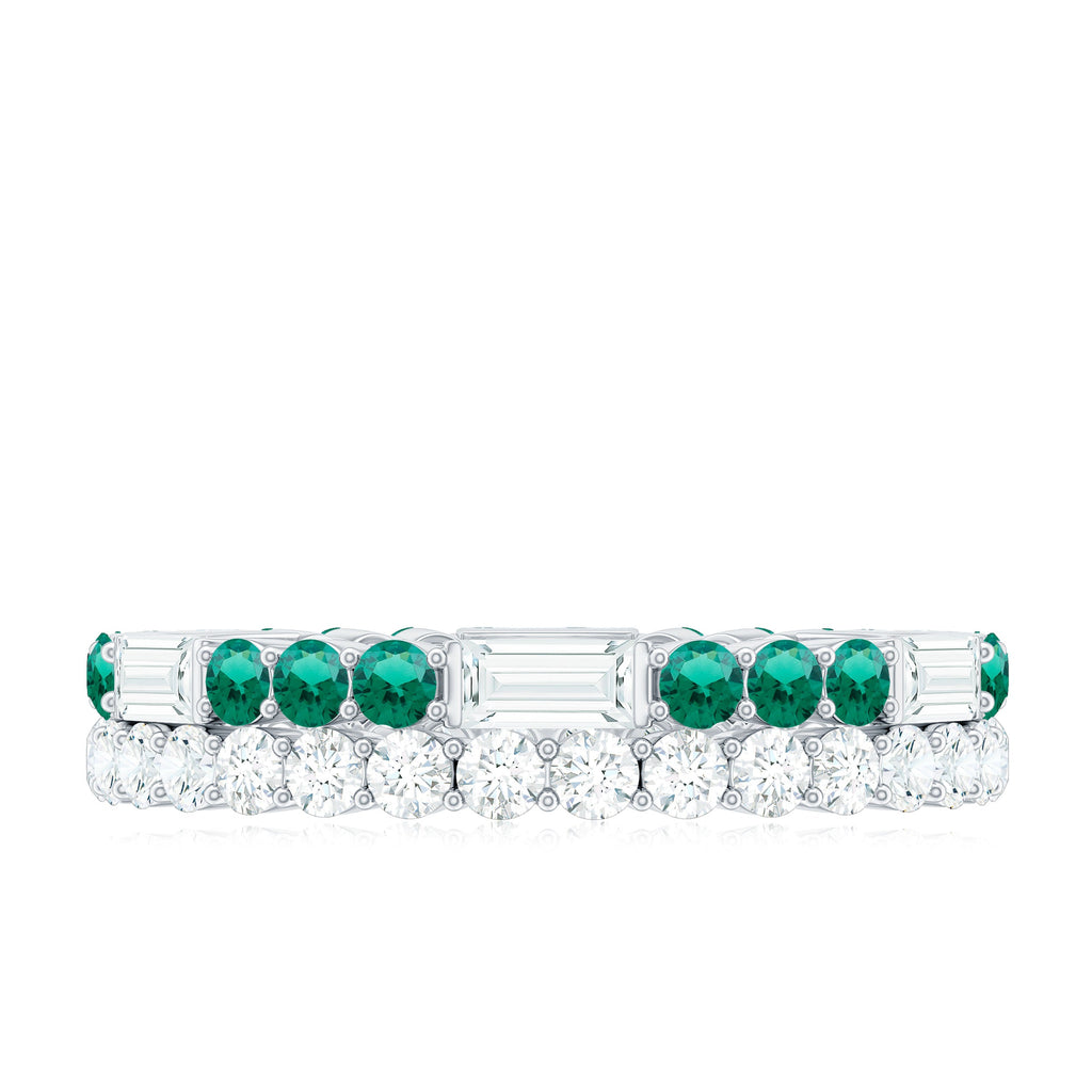 Certified Lab Grown Emerald Double Row Eternity Wedding Band