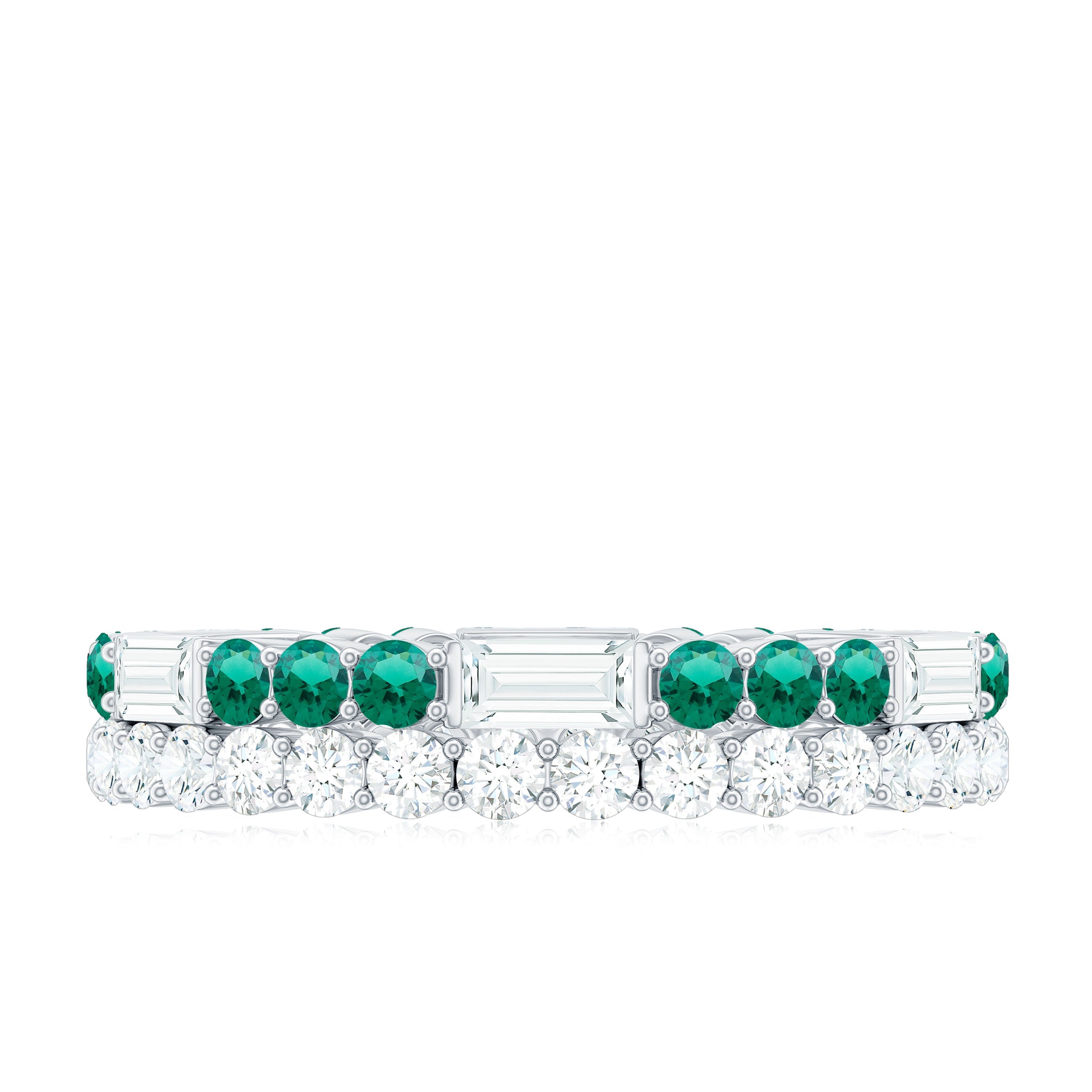 Certified Lab Grown Emerald Double Row Eternity Wedding Band