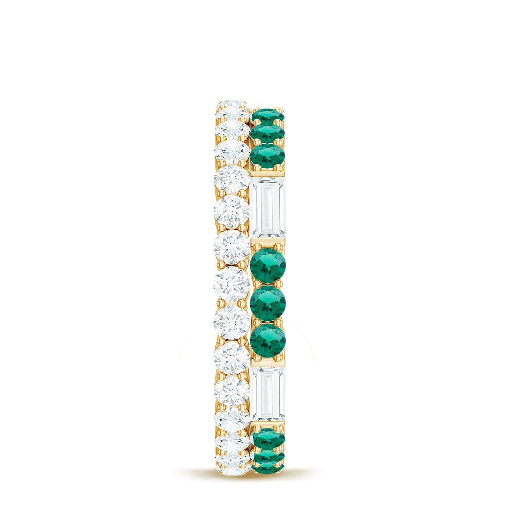 Certified Lab Grown Emerald Double Row Eternity Wedding Band