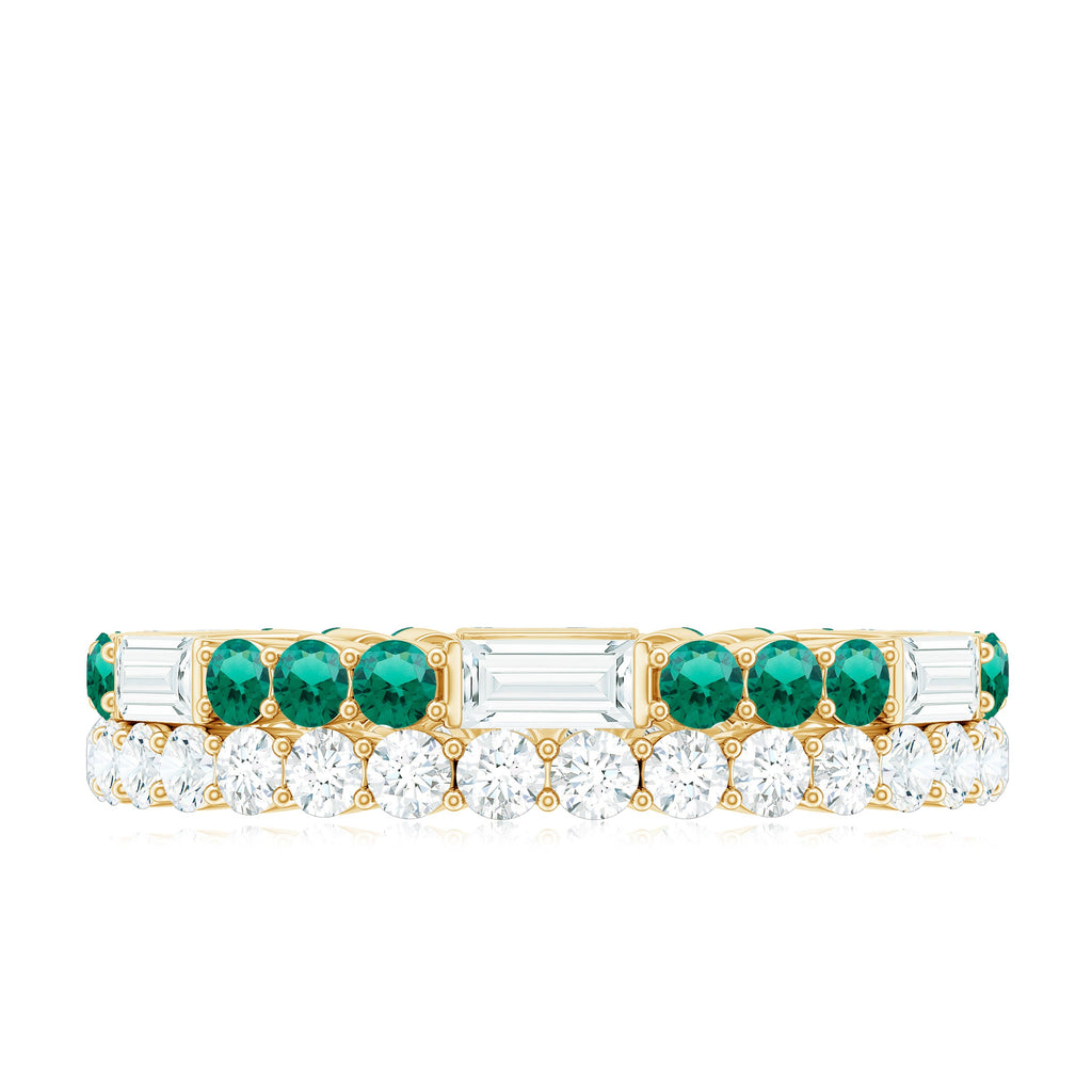 Certified Lab Grown Emerald Double Row Eternity Wedding Band