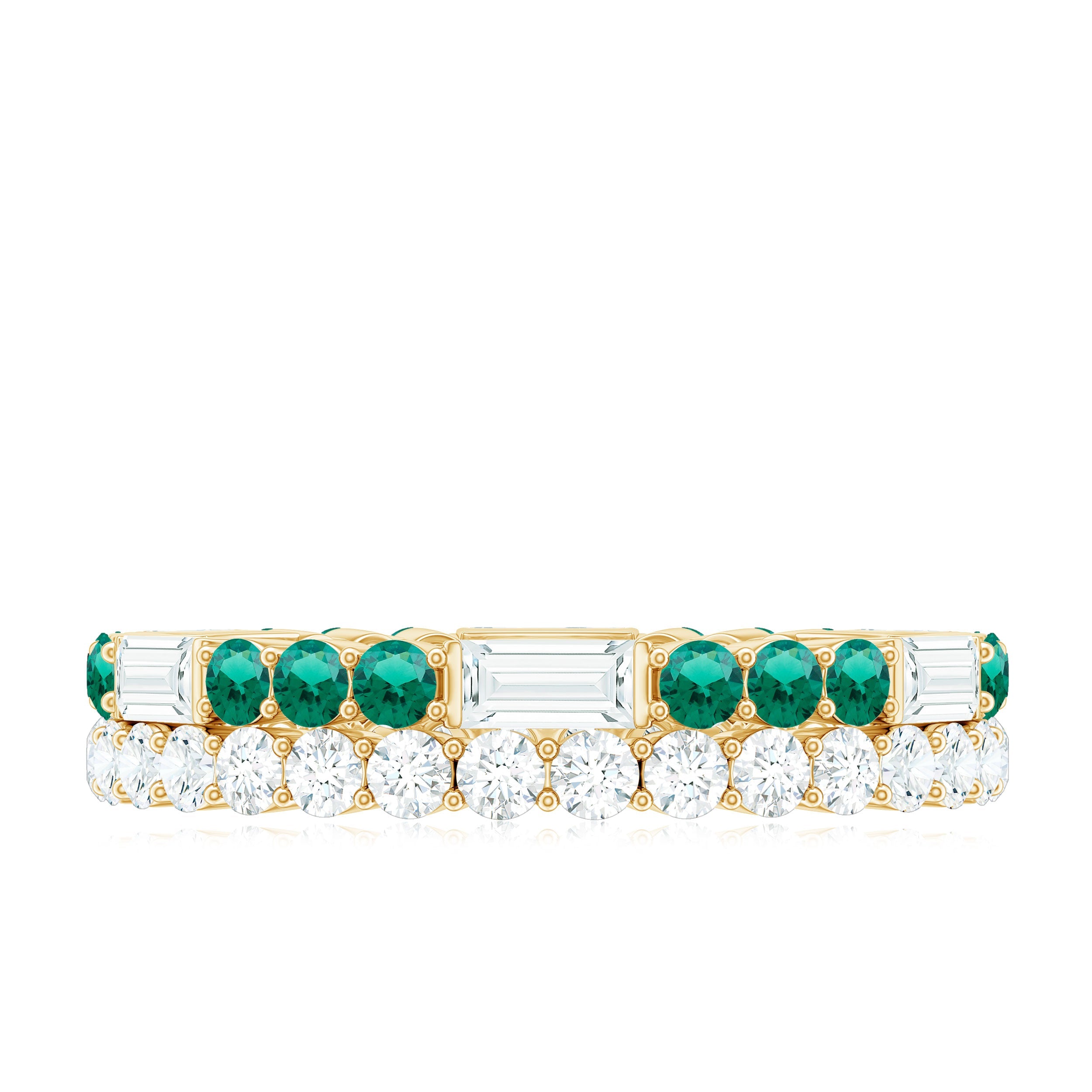 Certified Lab Grown Emerald Double Row Eternity Wedding Band