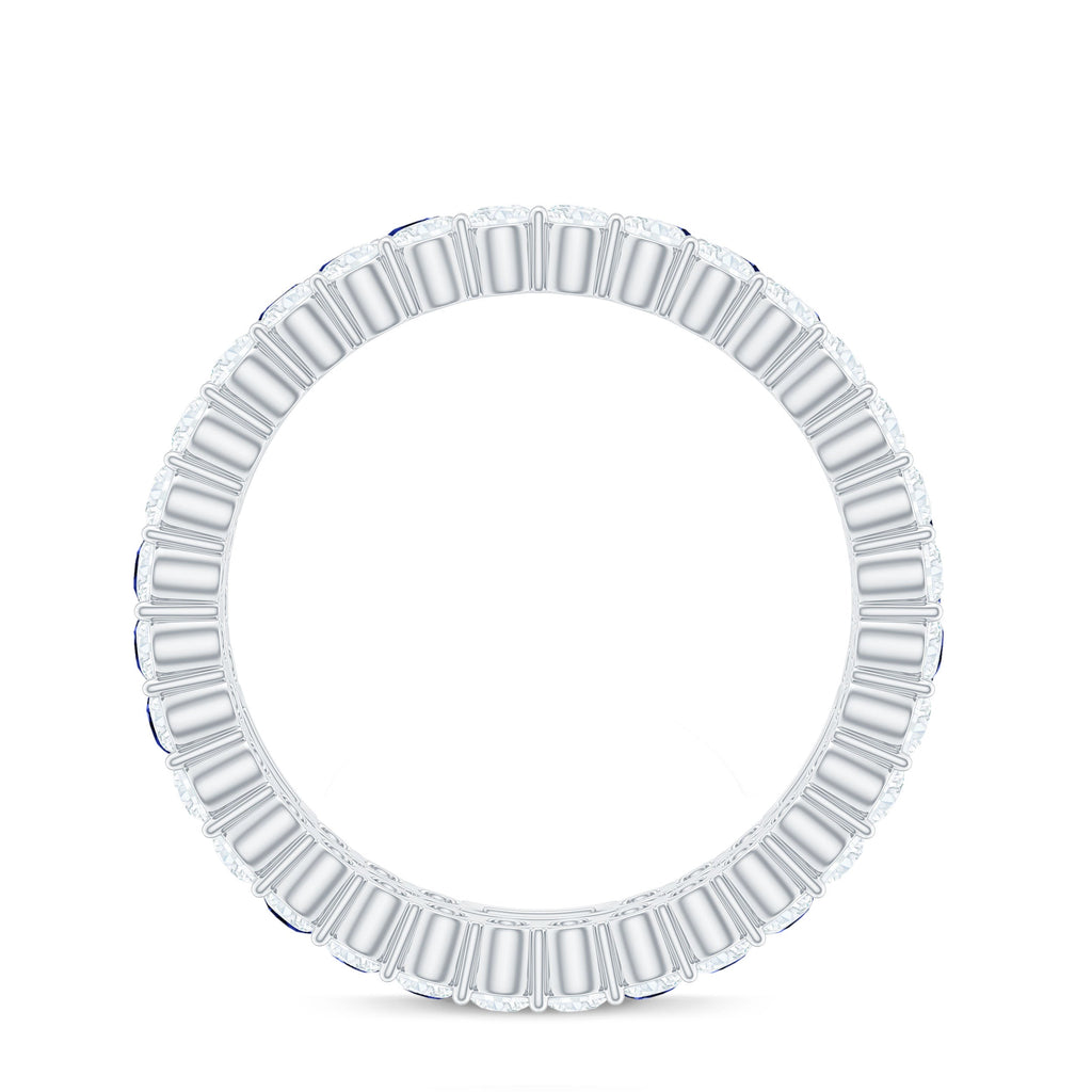Certified Moissanite Eternity Band Ring with Lab Blue Sapphire