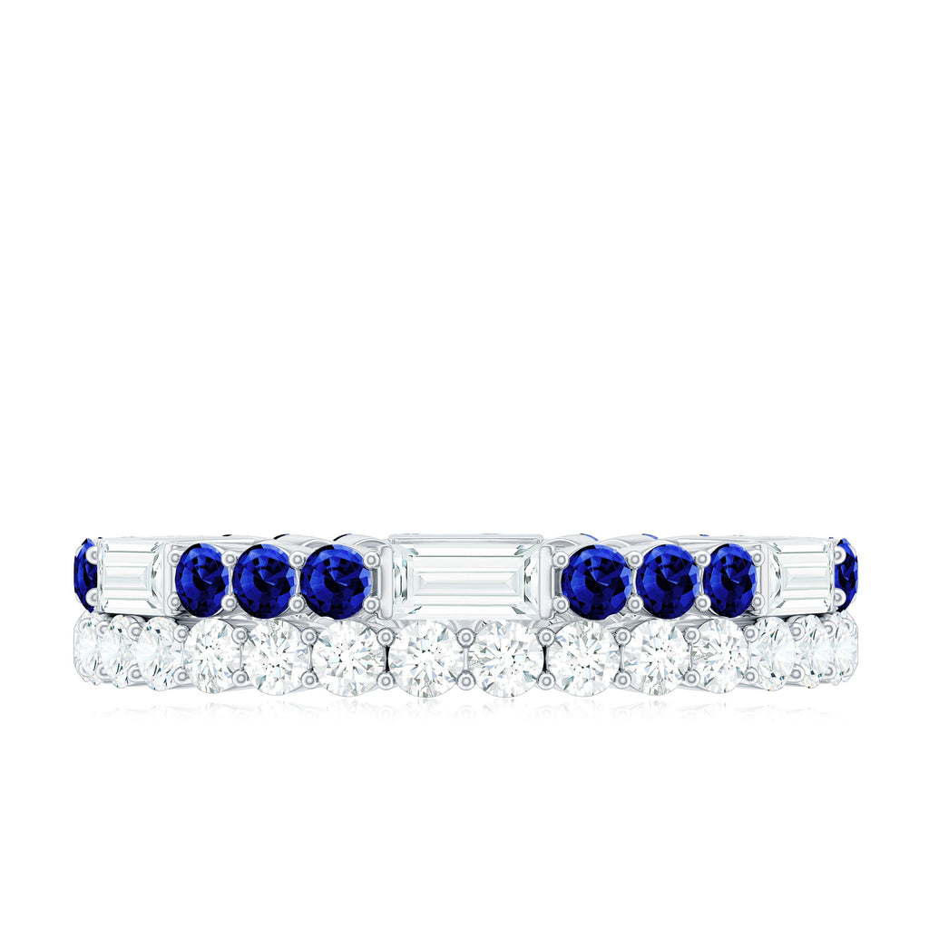Certified Moissanite Eternity Band Ring with Lab Blue Sapphire