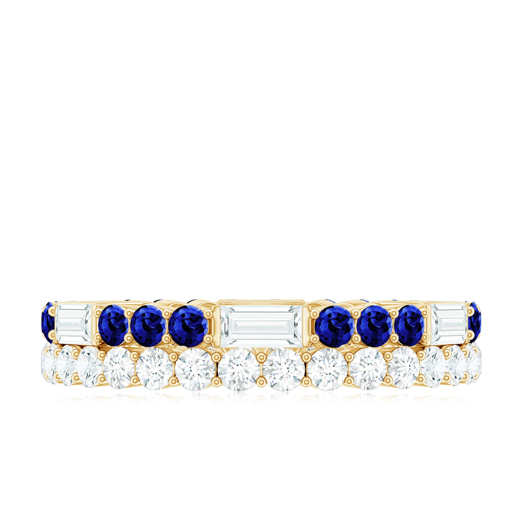 Certified Moissanite Eternity Band Ring with Lab Blue Sapphire