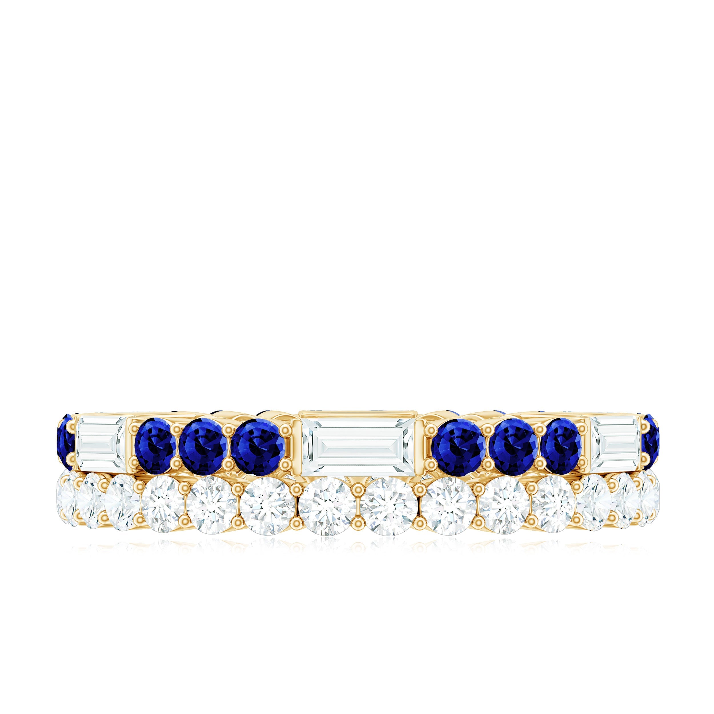 Certified Moissanite Eternity Band Ring with Lab Blue Sapphire