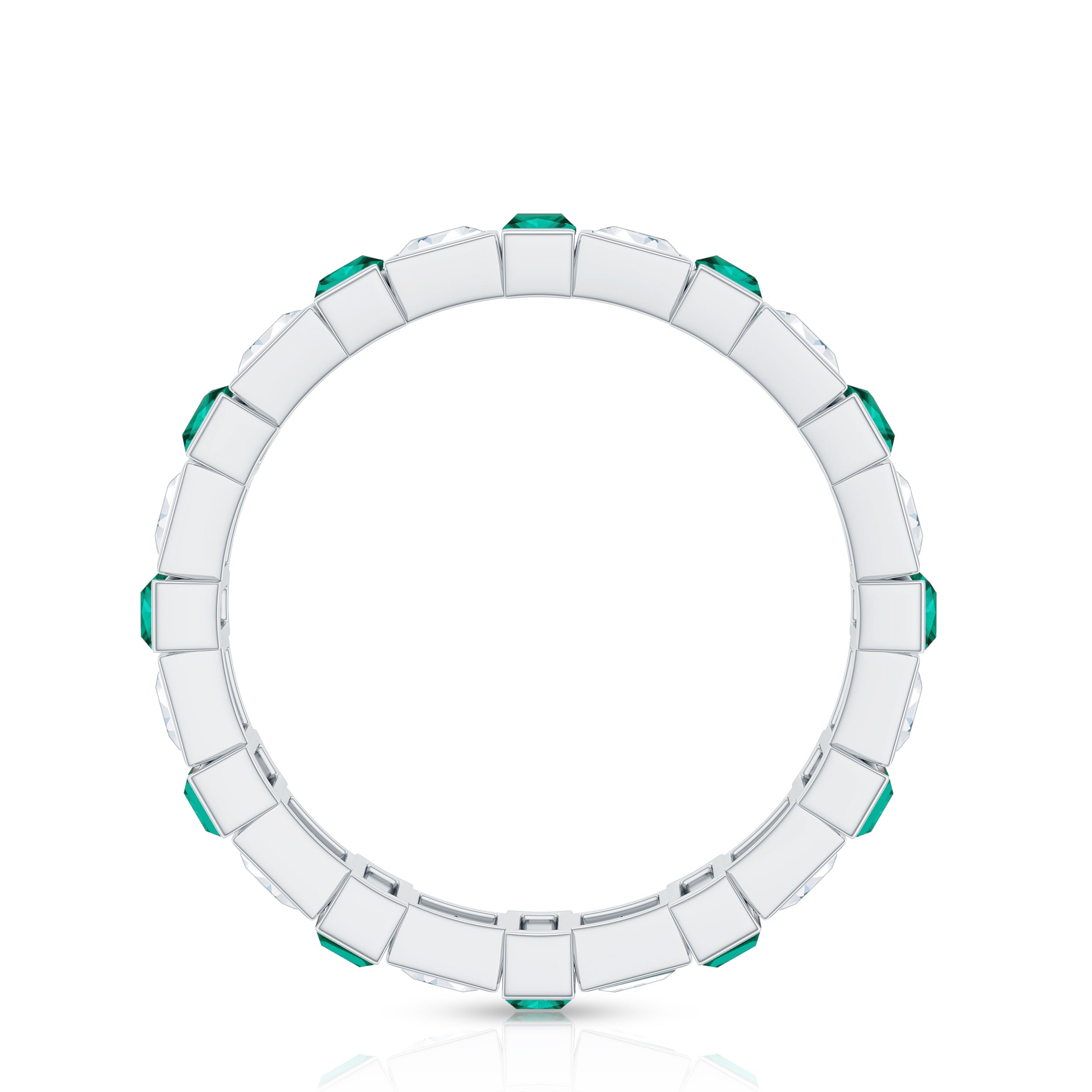 Certified Bezel Set Lab Grown Emerald Eternity Wedding Band with Moissanite