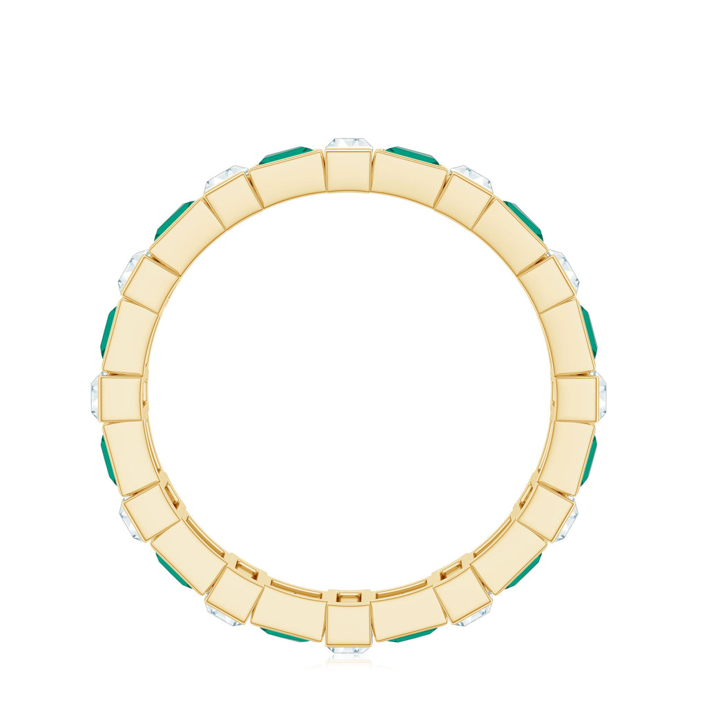 Certified Bezel Set Lab Grown Emerald Eternity Wedding Band with Moissanite