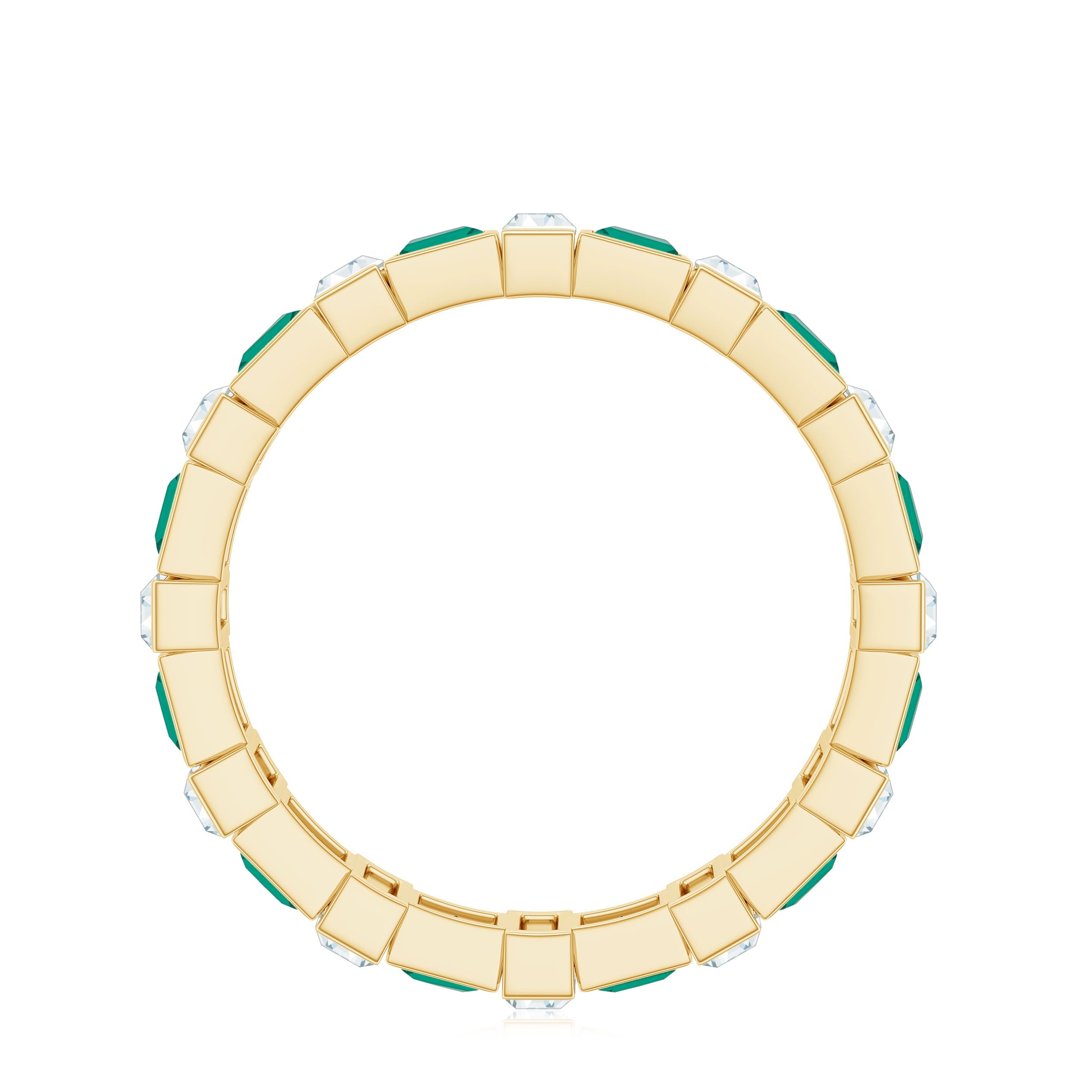 Certified Bezel Set Lab Grown Emerald Eternity Wedding Band with Moissanite