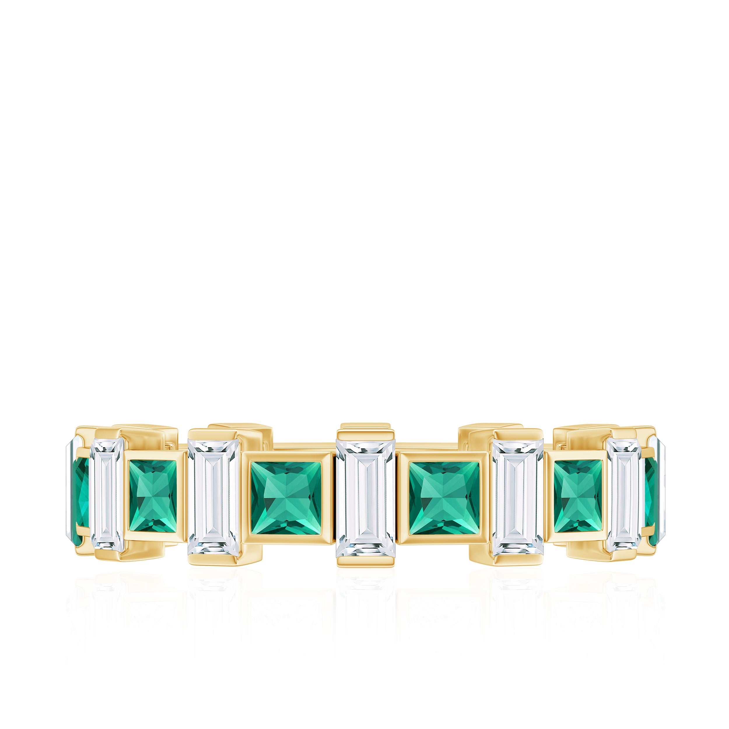 Certified Bezel Set Lab Grown Emerald Eternity Wedding Band with Moissanite