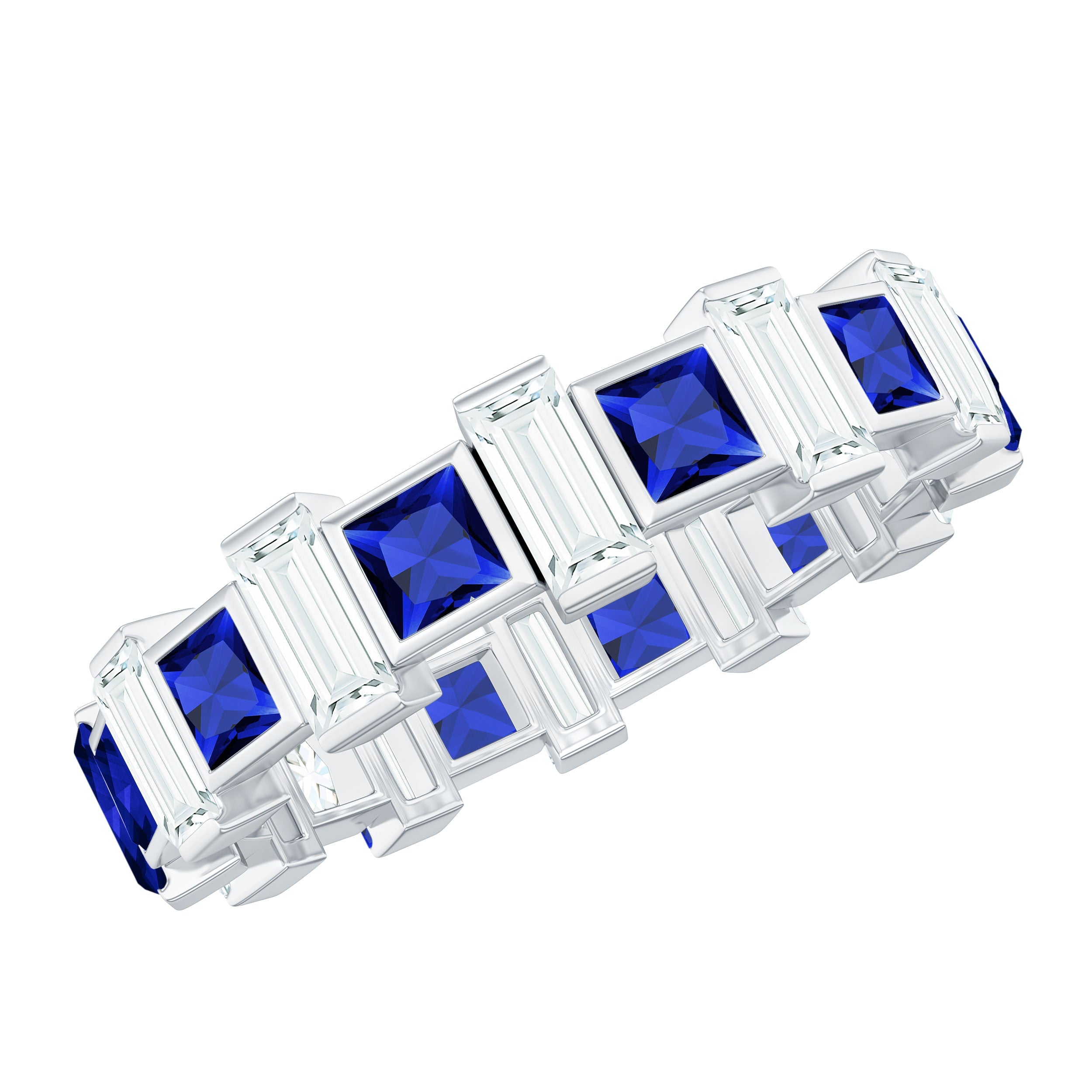 Certified Lab Grown Blue Sapphire Eternity Band with Moissanite
