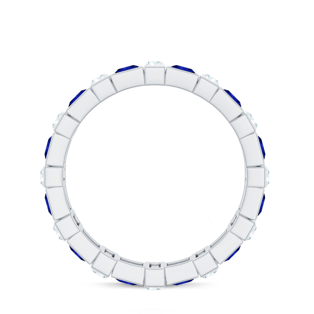 Certified Lab Grown Blue Sapphire Eternity Band with Moissanite