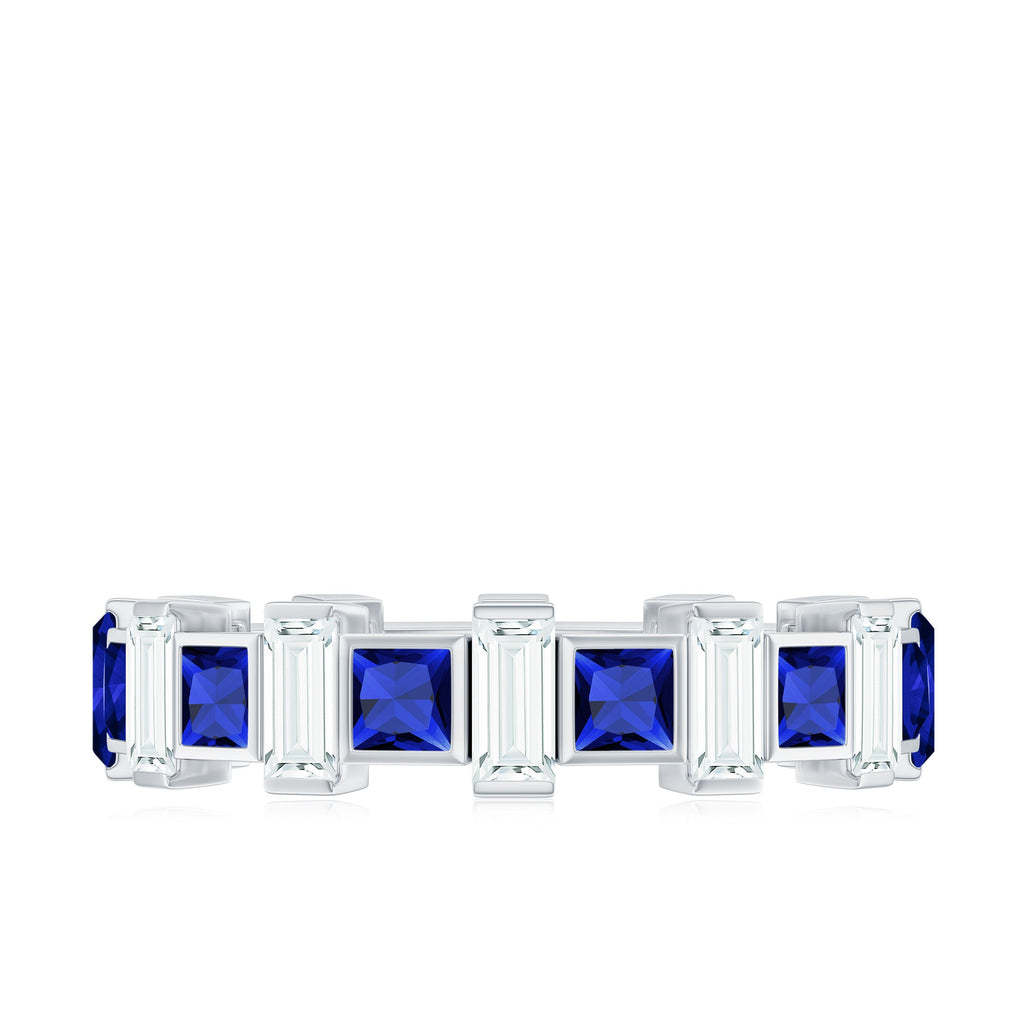Certified Lab Grown Blue Sapphire Eternity Band with Moissanite