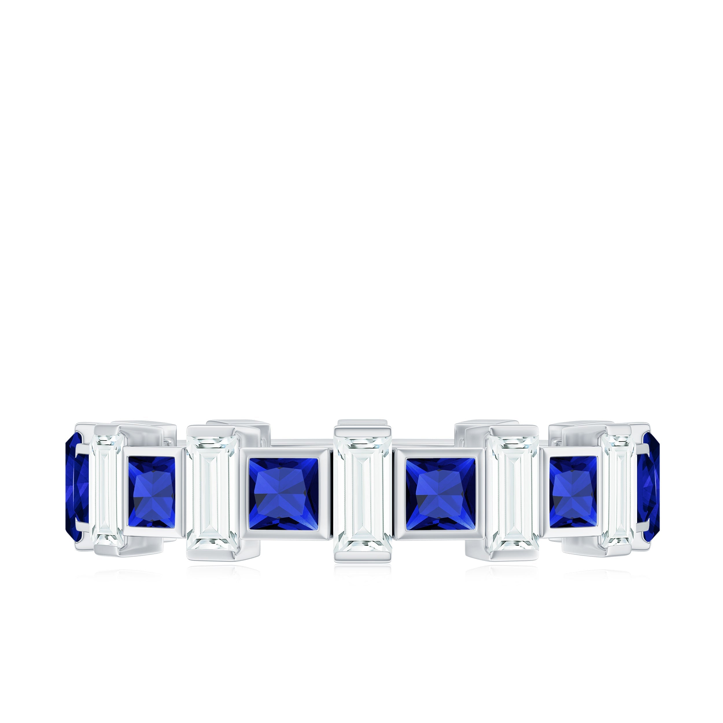 Certified Lab Grown Blue Sapphire Eternity Band with Moissanite