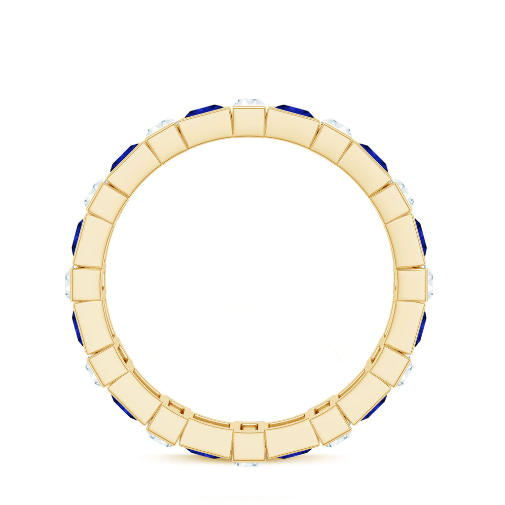Certified Lab Grown Blue Sapphire Eternity Band with Moissanite