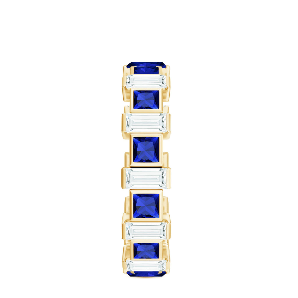 Certified Lab Grown Blue Sapphire Eternity Band with Moissanite