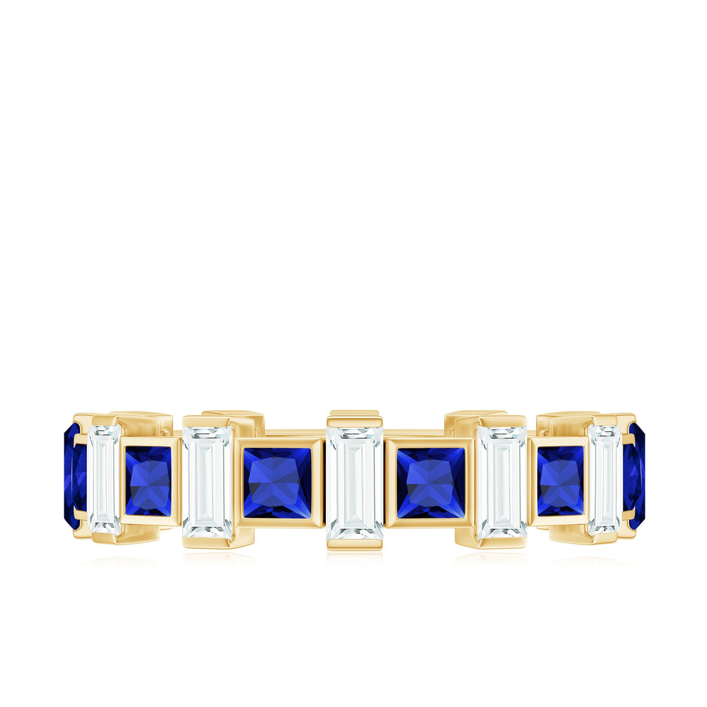 Certified Lab Grown Blue Sapphire Eternity Band with Moissanite