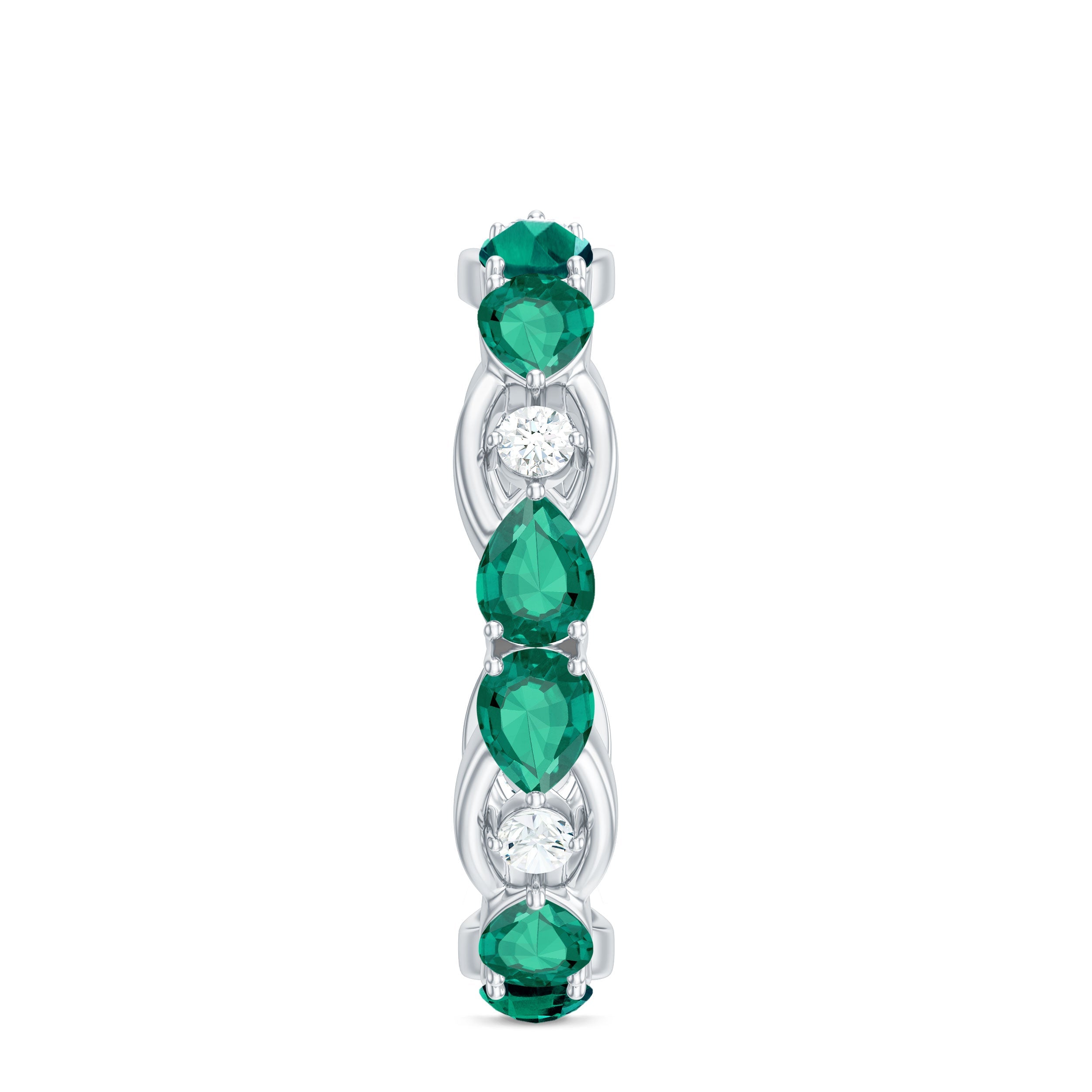 Certified Pear Shape Lab Grown Emerald Eternity Band in East West Style