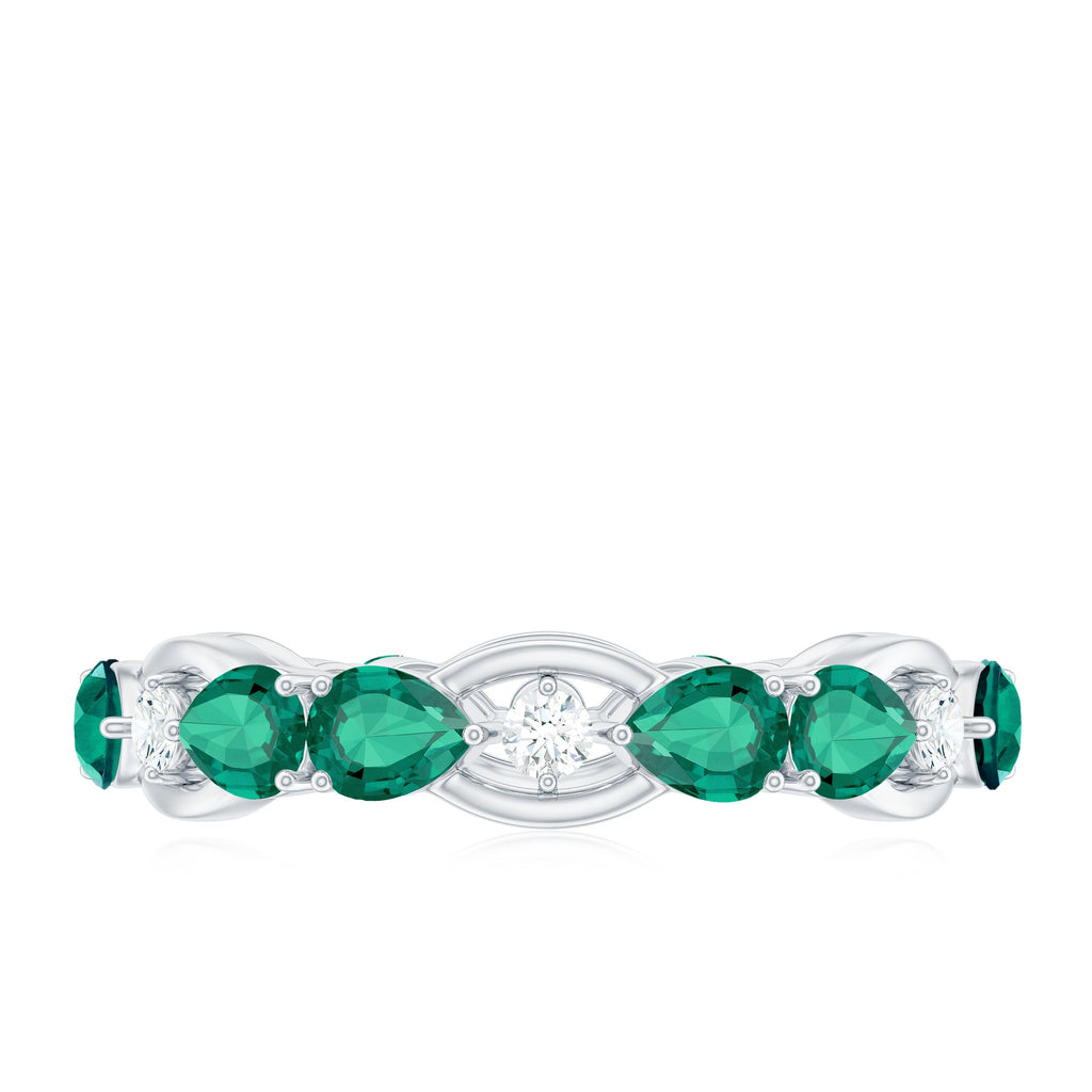 Certified Pear Shape Lab Grown Emerald Eternity Band in East West Style