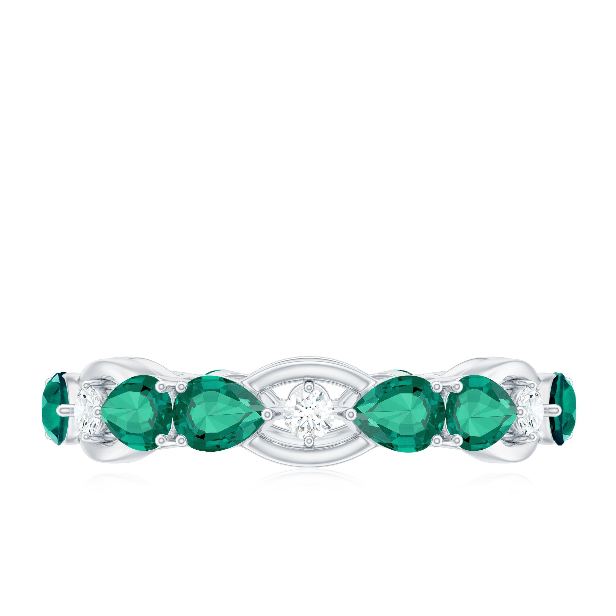 Certified Pear Shape Lab Grown Emerald Eternity Band in East West Style