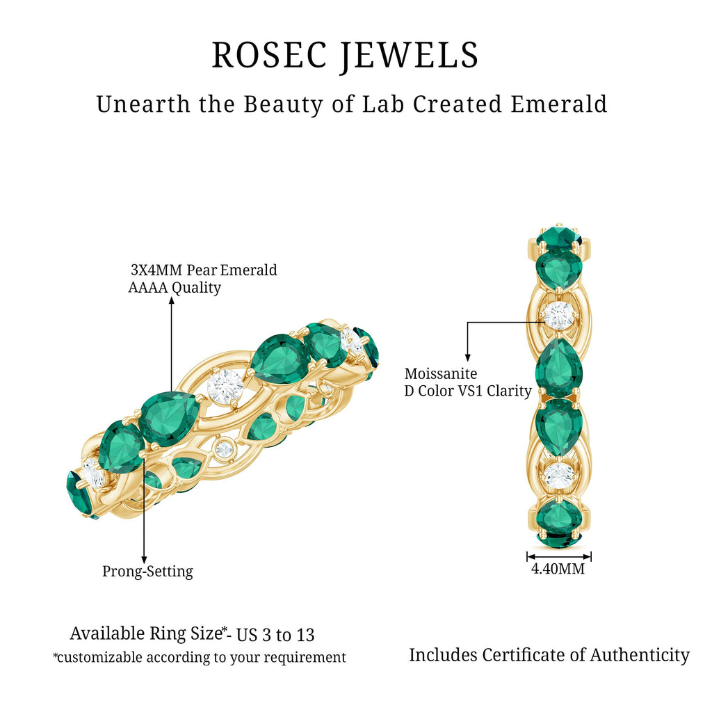Certified Pear Shape Lab Grown Emerald Eternity Band in East West Style